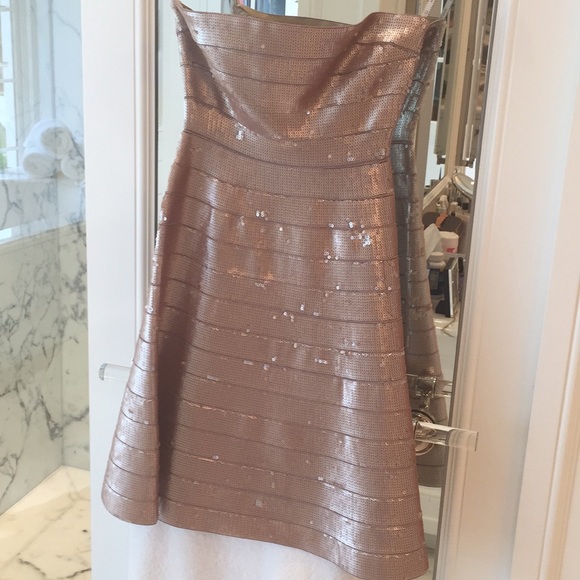 Herve Leger Dresses | Herve Leger Sequin Gold Dress Xs | Color: Gold | Size: Xs | Fromlondon's Closet
